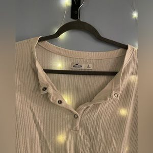 Hollister Super Cropped White/Cream Ribbed Cotton Long Sleeve Shirt